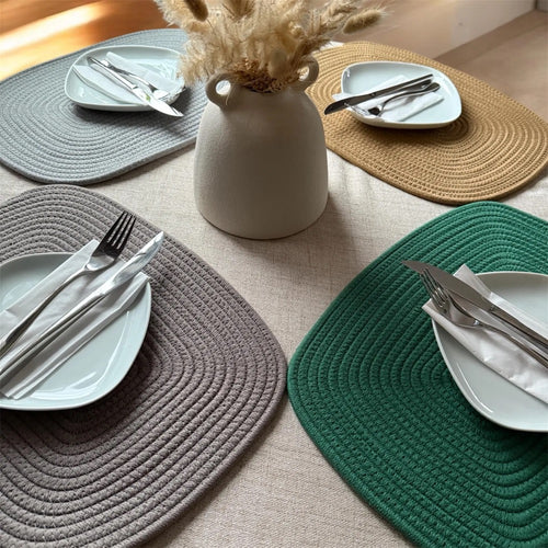 Cotton Rope Placemats – Rectangular | Neutral Table Mats | Modern Dining Table Decor