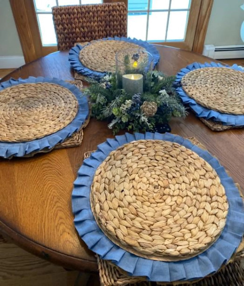 Linen placemats, Round placemats ruffled for wedding table decor, Custom place mats for farmhouse decor, Placemats set 4, 6, 12