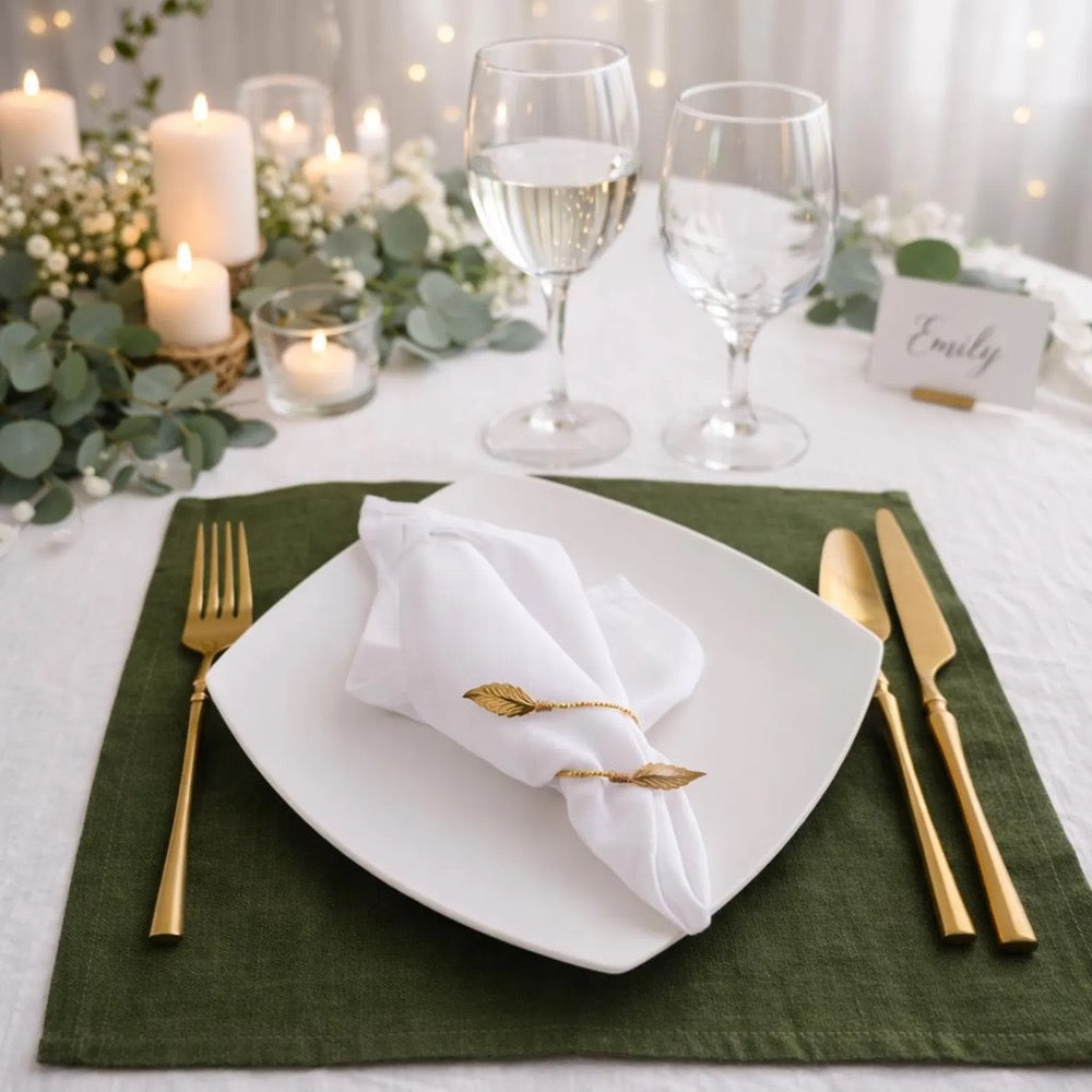 Sage green linen placemats, Fabric dinner placemats set of 6, 8, 10, Rustic farmhouse placemats for wedding table decor