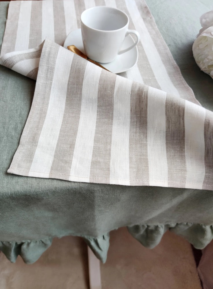 Olive green linen table runner, Rustic Wedding long table runner. Boho table centerpiece