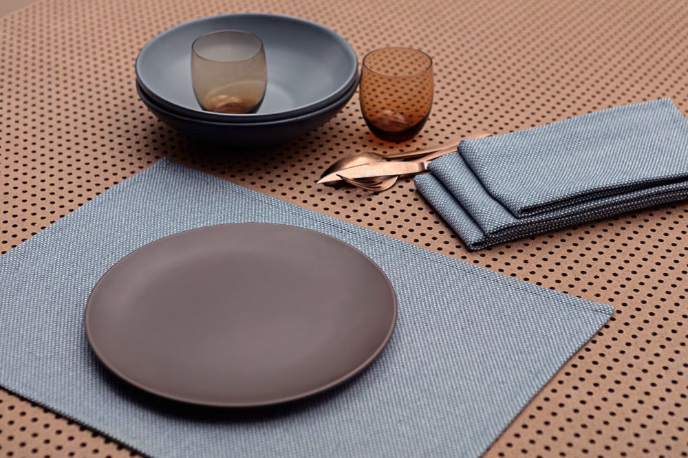 Cloth Placemats Set of 4 - Blue - Washable Rectangular Table Placemats 14" x 19"