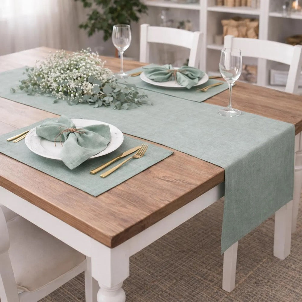 Sage green linen placemats, Fabric dinner placemats set of 6, 8, 10, Rustic farmhouse placemats for wedding table decor