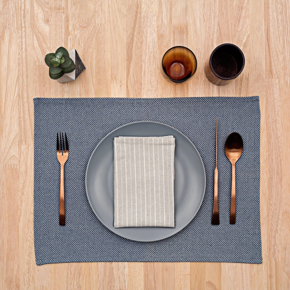 Cloth Placemats Set of 4 - Blue - Washable Rectangular Table Placemats 14" x 19"